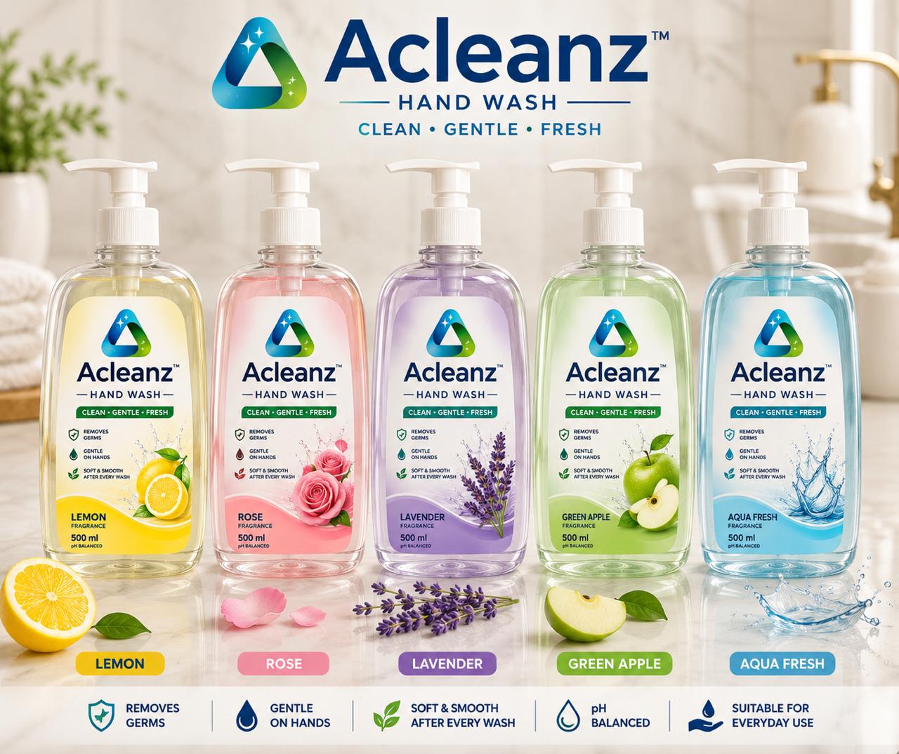 Acleanz hand wash fragrance range
